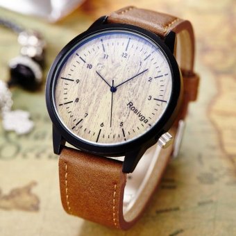 CE Korean fashion trend watch female personality male watch wood grain creative retro simple junior high school student belt couple watch casual student quartz watch fashion watch couple pair table round dial Brown strap wood color dial - intl