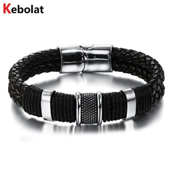 Kebolat 200MM Genuine Leather Stainless Steel Magnetic Buckle Men Bracelet Jewelry Wire Bracelets Cool Man Casual Trend Male Accessorie PH891-L200 - intl