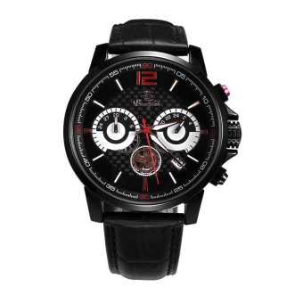 ooplm Double feature genuine leather quartz watch calendar mens fashion trends three sapphire eye movement Chronograph Watch (Black) - intl