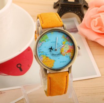 CE bronze aircraft map table rotation seconds hand belt men and women universal gold watch Europe and the United States explosive fashion single product couple watch watch selling single product round dial Yellow strap map dial - intl