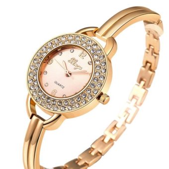 Women Gold Rhinestone Bangle Watch And Bracelet Set 409R - intl