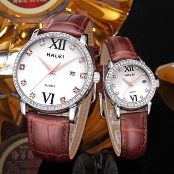 kobwa Genuine Leather Strap Watch Brand lovers watch wholesale calendar one generation waterproof (couple Watch) (White)