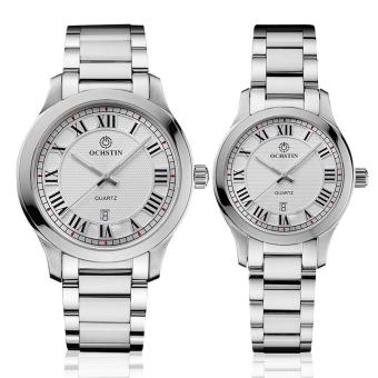 yoouino OCHSTIN Swiss brand couple quartz watch men and women with a waterproof stainless steel business trend of high-end watches calendar (silver)