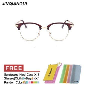 JINQIANGUI Fashion Glasses Frame Square Glasses Brown Frame Glasses Plastic Frames Plain for Myopia Men Eyeglasses Optical Frame Glasses - intl