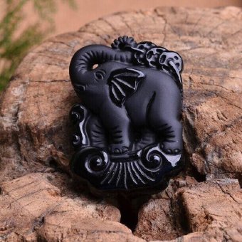 Seiko Carved Natural Obsidian Ruyi Elephant Pendant Necklace Fashion Men and Women Jade Jewelry Sweater Chain - intl