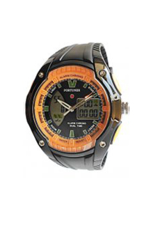 Fortuner Dual Time Jam Tangan Pria - Hitam-Orange - Strap Karet - FR3227