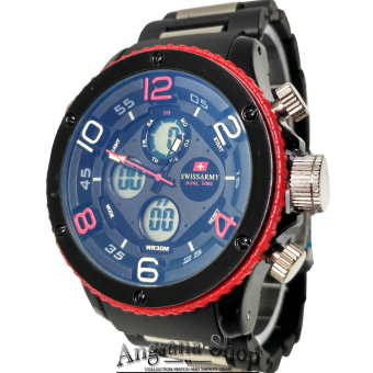 Swiss Army Sa1402 - Jam Tangan Formal Pria Exclusive - Dual Time - Limited Edition - Stainless Mix - (Black Red)
