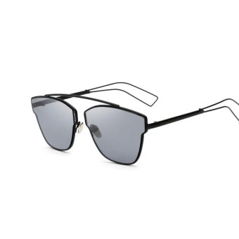 Fashion Real Metal Frame Sunglasses Women Brand Designer Retro Vintage Sunglasses Cat Eye Glasses(black gray) - intl