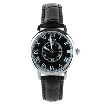 EYKI EET8856LS-S0202 Fashion Couple PU Leather Roman Numerals Dial Quartz Wrist Watch (Black) - intl
