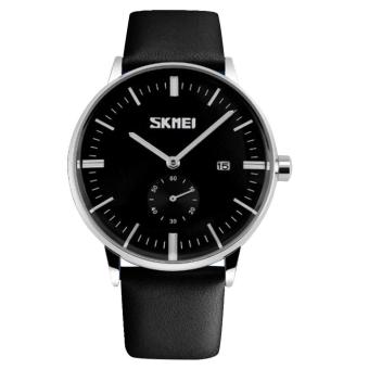 Waterproof Men Business Casual Luxury Leather Strap Quartz Wrist Watch Wristwatch with Sub Dial Date Calendar Black - intl