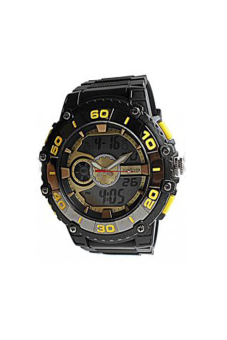 Fortuner Dual Time Jam Tangan Pria - Hitam-Kuning - Strap Karet - FR3225