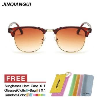 JINQIANGUI Sunglasses Men Half Frame Plastic Frame Sun Glasses Brown Color Eyewear Brand Designer UV400 - intl