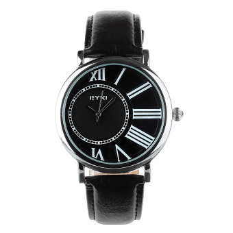 EYKI Fashion Couple Black Dial Black PU Leather Quartz Waterproof Wristwatches for Men