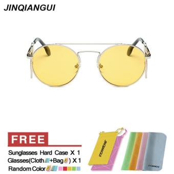 JINQIANGUI Sunglasses Women Round Retro Titanium Frame Sun Glasses Yellow Color Eyewear Brand Designer UV400 - intl
