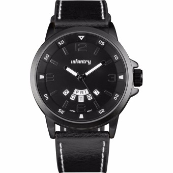 INFANTRY Mens Date Day Quartz Wrist Watch Illuminate Army Military Black Leather