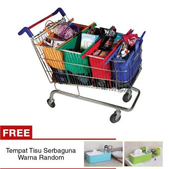 Generic Kantong Belanja IMPORT ORIGINAL 4 pc - Tas Belanja Supermarket Serbaguna + FREE TEMPAT TISU SERBAGUNA