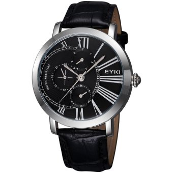 toobony EYKI Mens WatchesTop Brand Luxury Casual Business Quartz Wristwatch Leather Strap Male Clock Date watch masculino (black silver black) - intl