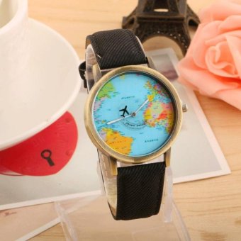 CE bronze aircraft map table rotation seconds hand belt men and women universal gold watch Europe and the United States explosive fashion single product couple watch watch selling single product round dial black strap map dial - intl