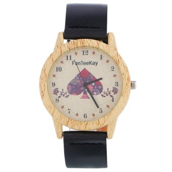 Women Wood Grain Analog Quartz Watch Leather Band Wrist Watch - intl