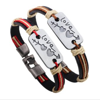 CE Europe And The United States a Brave Heart Bracelet Couple Jewelry Valentine's Day Gift Tanabata Gift Cowhide Bracelet Couple Bracelet Men's Bracelet Punk Bracelet Red - intl