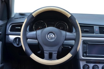 38cm New High Quality Generic Microfiber Hand-stitched Car Steering Wheel Cover Breathable and Anti-slip Fit for 95% Cars Styling(Black beige) - intl