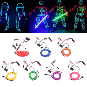 Flexible Car Neon Chasing EL Wire Light Dance Party Decor Light + 12V Inverter 4M Green Color - Intl