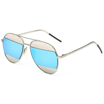 Aoron Sunglasses 9133 Rainbow Mirror Lens Sky Blue Fashion Sunglasses Thin Metal Silver Frame Aviator Women - Intl