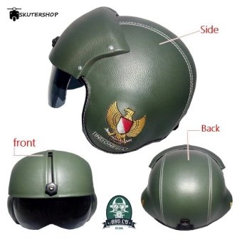 Broco Handmade Helm Pilot Kaca Retro Klasik Garuda Full Synthetic Leather - Hijau