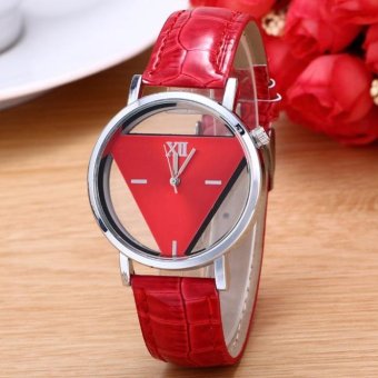 Mens Womens Unique Hollowed-out Triangular Dial Black Fashion Watch Red - intl