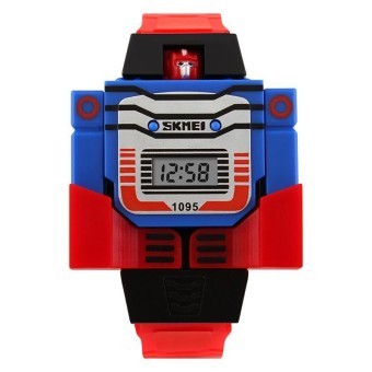 SKMEI Merek Tonton 1095 Olahraga Anak Kartun Lucu Robot Transformasi Mainan Mode LED Digit Jam tangan