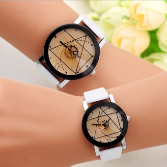 CE set of two new Korean version of the brown glass gear second hand belt couple watch fashion alloy watch fashion watch fashion single product couple fashion watch selling single product round white dial gold watch - intl