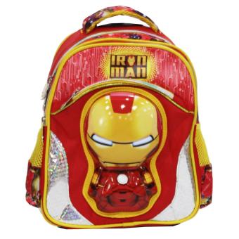 Onlan Iron Man Kepala 6D Timbul Tas Ransel Anak Sekolah TK Import Ada 3 Kantung - Orange
