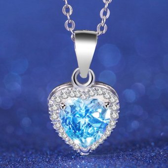 Wanita 925 perak perhiasan kalung romantis asli biru Topaz batu permata liontin hati