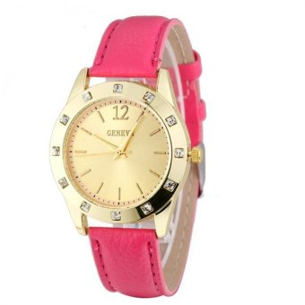 Coconie Geneva Fashion Women Diamond Analog Leather Quartz Wrist Watch Watches Hot Pink Free Shipping