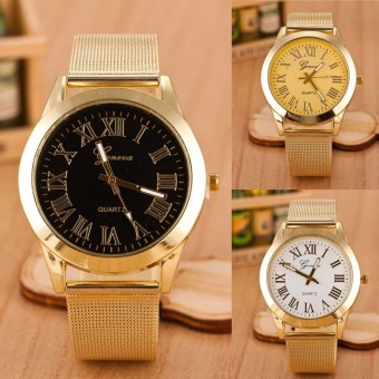 Geneva Men Roman Numerals Quartz Gold Stainless Steel Wrist Watch - intl