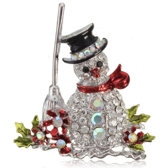 Crystal Rhinestone Jeweled Christmas Bell Snowman Deer Brooch Pin Clothes Decor Silver Snowman