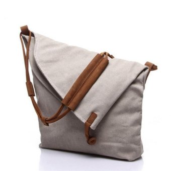 Canvas Bag Crazy Horse Leather Sling Messenger Bag New Trend of Men and Women Cloth Slung Spot Trends (White)-intl