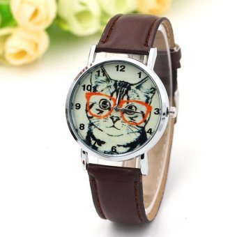 CE glasses cat watch female models digital scale Europe and the United States explosion models belt ladies watch fashion single product watch selling single product round dial Brown strap pattern dial - intl
