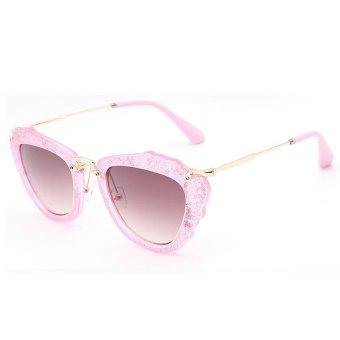 Retro Butterfly Women Sunglasses Original Brand Designer Vintage Mirror Cat Eye Sun Glasses UV400 Lens Points CC1104-06 (Pink)