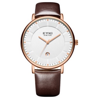 EYKI men's Genuine Leather business Waterproof quartz watch, Brown+Gold (Intl)