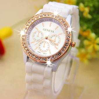 Geneva Silicone Golden Crystal Stone Quartz Ladies/Women/Girl Jelly Wrist Watch Candy Colors - intl