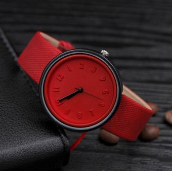 CE new canvas pattern belt three-dimensional digital scale watch female female Korean student watch candy color watch fashion single product watch selling single product round dial Red strap Red dial - intl