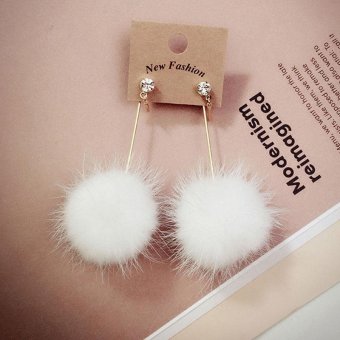 Women Simple Unique Soft Fur Ball PomPom Long Earrings Ear Dangle Jewelry Gifts - intl