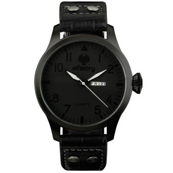 INFANTRY Mens Date Day Quartz Watch Army Military Russian Style Black Leather
