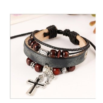 CE Boutique Leather Jewelry Cross Leather Leather Bracelet Japan And South Korea Jewelry Leather Bracelet Couple Bracelet Men Bracelet Punk Bracelet Blue - intl