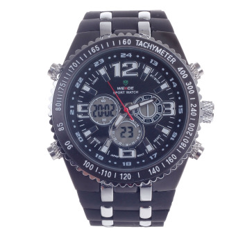 WEIDE WH-1107 Vogue Men's Quartz and LED Dual Time Display Wrist Watch - Black + Silver (1 x CR2016)
