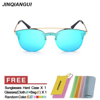 JINQIANGUI Sunglasses Women Oval Titanium Frame Sun Glasses Blue Color Eyewear Brand Designer UV400 - intl