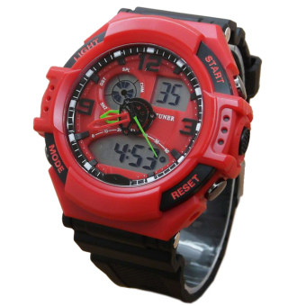 Fortuner Fr5110M Dual Time Jam Tangan Pria Rubber Strap - Hitam-Merah