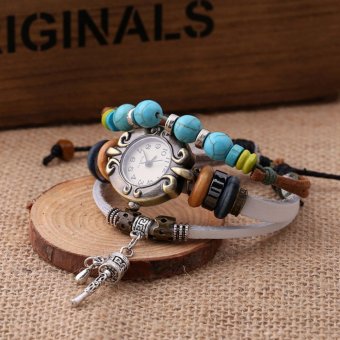 CE New Retro Leather Bracelet Table Hot Section Of The Drum Through The Leather Bracelet Watch Men And Women Watch Retro Watch Men And Women Leather Watch Punk White - intl