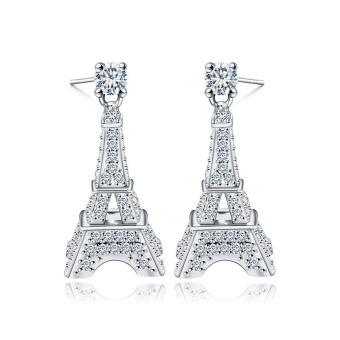 925 Sterling Silver Women Stud Earrings Charming Eiffel Tower Cute Jewelry
